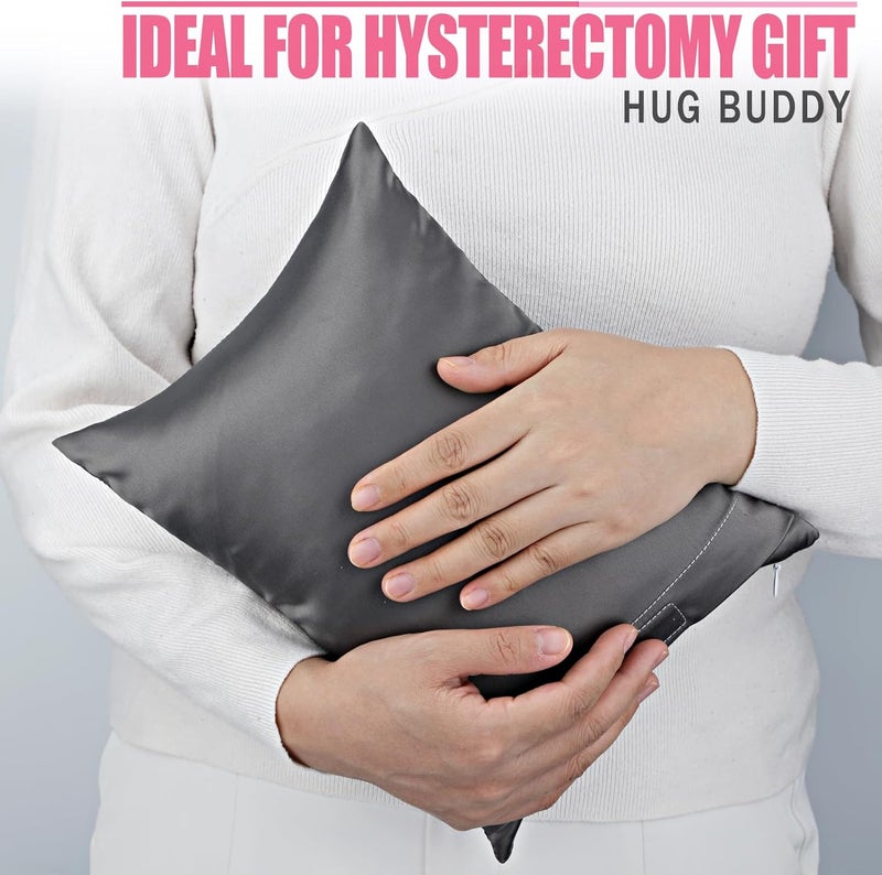 BNRendles Hysterectomy Pillow Pocket Tummy Pillows with Covers, Hysterectomy Recovery Gifts, Ice Pack Not Included, Small Portable Abdominal Cushion After Surgery Post C-Section Women Satin Dark Gray - Image 3
